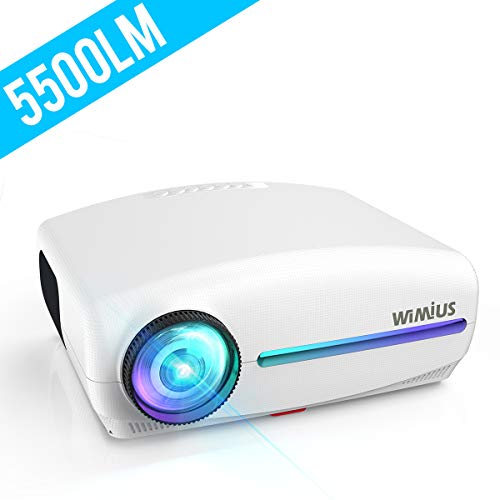 Projector, WiMius Upgrade HD Video Projector 5500Lux Native 1920 x 1080P, Outdoor Home Theater Movie Projector, 4K Zoom ±50° Remote Keystone, Compatible with Fire TV Stick, PS4, PC, iPhone, Android