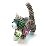 WEWILL LED Prance Cat Stuffed Animals Creative Glow Plush Tabby Kitty Toy, Grey, 14 inch