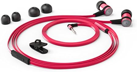 Cynnes In Ear Wired HiFi Bass Earbuds With Tangle Free Flat Cable Noise Isolating Stereo Earphones with Microphone for Android Samsung Mobiles Tablets MP3 Players iOS iPhones and more (PINK)