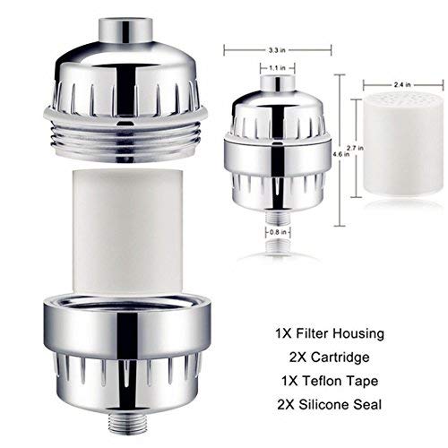 Ahbbry 12-Stage Shower Water Filter with 2 Replacement Cartridges, to Remove Hard Water, Chlorine, Flouride and Heavy Metals, for Any Shower Head and Handheld Shower,to Protect Your Skin and Hair