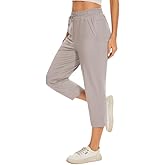 Choosefree Women Casual Capris 21" with Deep Zipper Pockets Drawstring Comfy Tapered Sweatpants for Golf Athletic Travel Work