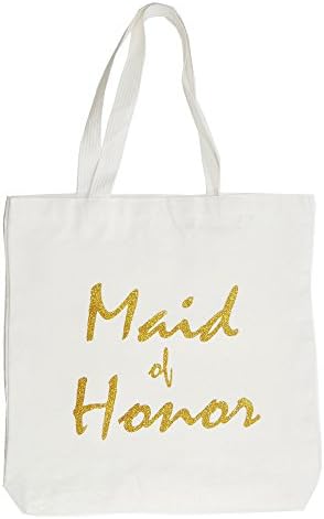 Maid of Honor Canvas Tote Bag Wedding Bridal Shower Gifts By MeeTang (Maid of Honor Gold)