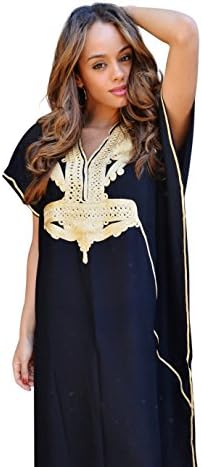 La Bohemia Black Gold Maxi Dress Beach Kaftan Moroccan Caftan