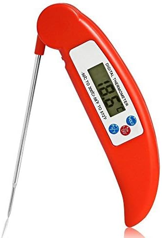 JACKLY Best Cooking Barbecue Meat Thermometer Ultra Fast Instant Read Digital Electronic BBQ Thermometer With Collapsible Internal Probe. (Red)