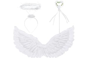 KIDHABE 3PCS Angel Wings Halo Wand, Angel Wings Costume for Women Kids Adult Girls, Halloween Fancy Dress Costume