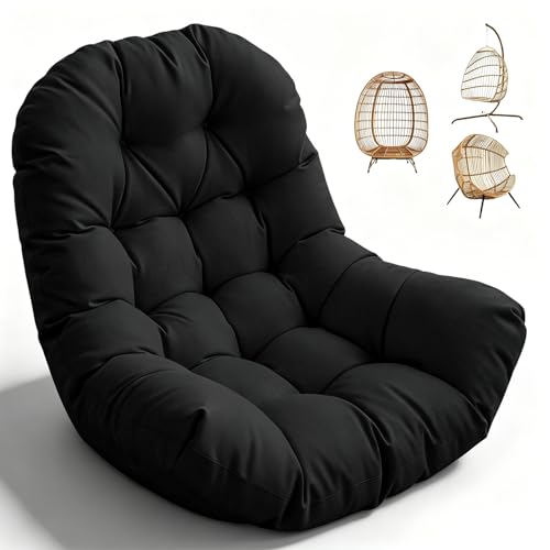 joomie Egg Swing Chair Cushion Replacement Waterproof 120x84x18 cm Thicken Outdoor Patio Hanging Basket Chair Cushions Removable Pad with Ties for Garden Cocoon Egg Hammock Chair, Black