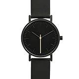 BIJOUONE B001 Minimalist Modern Black Dial Stainless Steel Swiss Quartz Analog Unisex Watch, Matte Black Case