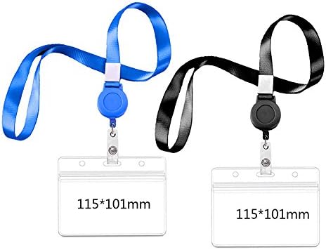 Surlove 2 Packs Office ID Card Holder Resealable Waterproof Reel Retractable Badge Holder with Lanyard (101115mm with Black &amp;Blue Lanyard)