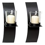 Adorox (Set of Two) Black Metal Wall Sconce Candle Holder Modern Minimalist Art (Kitchen)