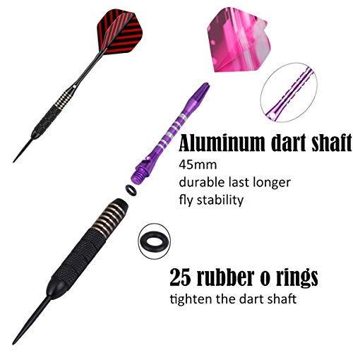 sanfeng Darts, Darts Steel Tip Set 22 Grams with 10 Black&Purple Aluminum Shafts 24 Flgihts 25 Anti-Loose Rubber O-Rings Tool Kit Case