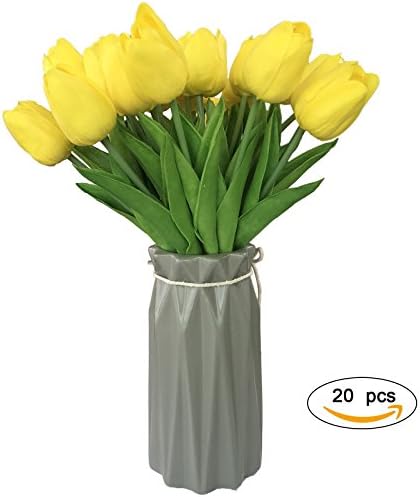 ZHIIHA Tulips Artificial Flowers Bouquet Real-touch Holland PU Mini Flowers For Home Wedding Party Decor (Yellow, 20)