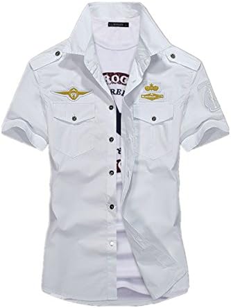 Season Show Men's Casual Plus Size Cotton Button Down Shirts Top White L