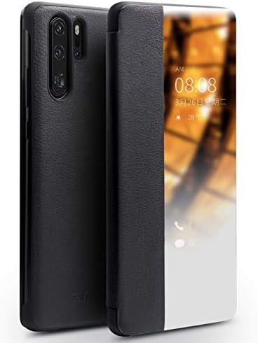 BRAND SET Huawei P30 Pro case,Handmade custom Ultra-thin Genuine Leather case,smart flip-free answering phone,With sleep/wake function Genuine leather flip Case Suitable for Huawei P30 Pro (Black