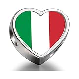 J.Charm Italy flag Heart Photo Charms Beads bead DIY