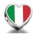 Italy flag Heart Silver Plated Charms Bracelet Necklace Beads Waist Beads 6mm Hole Craft Metal Beads floating Charms for Women