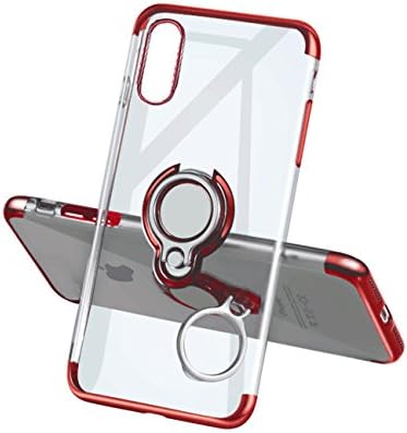 iPhone X Case,Meetree Protective Cover Clear Slim Ultra Thin Case with 360° Rotating Ring Grip Holder Stand Magnetic for Car Mount Shock Absorption Soft Bumper Case for iPhone X iPhone 10（Red）