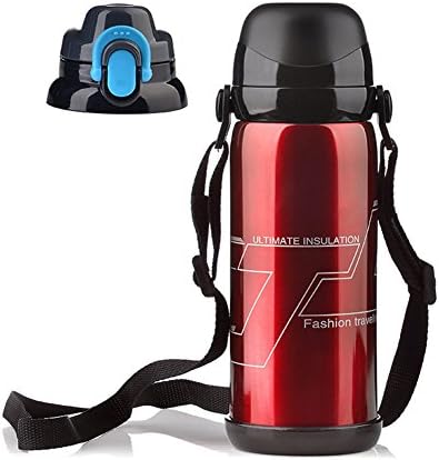 WayOn Vacuum Flask Thermos Insulated Water Bottle Travel Mug Cup Pot Insulation Kettle,304 Double Walled Stainless Steel Leak Proof with Straps,Two Lid,32oz/800ml