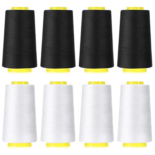 8Pcs Black & White Sewing Thread 40S/2 Polyester Sewing Thread Spools 3000 Yard Spool Serger Thread All Purpose Connecting Threads for Sewing Machine and Hand Repair Works