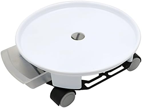 EPFamily 15-Inch Plant Caddy On Wheels Freemove Plantpot Round White Flowerpot Plant Dolly For Indoor Outdoor Plants