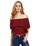 SheIn Women's Off Shoulder Ruffle Sweet Crop Blouse