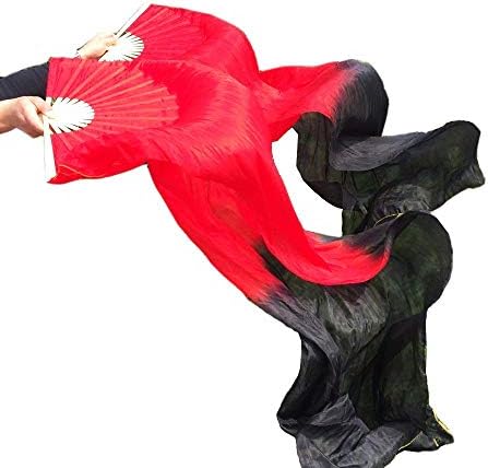 Women Chinese Belly Dance Fan Veils Red 1 Pair Fire Color 1.5 M