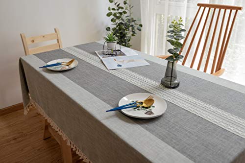 Rayzi Tablecloth, Rectangle Linen Cotton Wrinkle Free Anti-Fading Tablecloths,Washable Embroidery Dust-Proof Table Cover for Kitchen Party Outdoor (55 x 71 Inch, Gray)