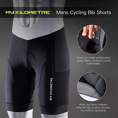image for MY KILOMETRE Mens Cycling Bib Shorts with Big Side Pockets Padded Bib 