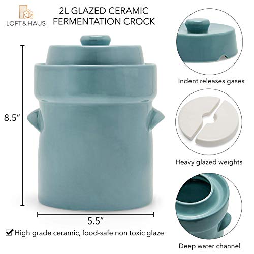 Fermentation Crock Jar Sauerkraut Crock Kimchi and Pickle, 2 Liter (0.5 Gallon) Ceramic