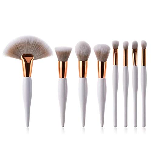 8Pcs Professional Makeup Brushes Set Powder Blush Foundation Eyeshadow Make Up Fan Brushes Cosmetic Kwasten Sets (White)