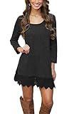 MiYang Women's Long Sleeve A-line Lace Stitching Trim Casual Dress XL Black