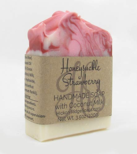Honeysuckle Strawberry Coconut Milk Handmade Soap Bar with Shea Butter | All Over Body Soap | For All Skin Types | Pthalate and Preservative Free | Cruelty Free | Vegan Friendly | 3.5oz Bar