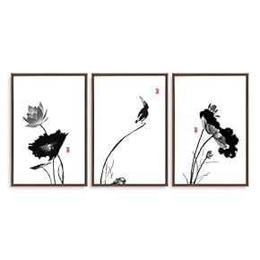 Framed Home Artwork Lotus for Living Room Bedroom x3 Panels