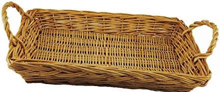 TOPOT Rectangle Willow Tray w/Ear Handles with receiving small basket