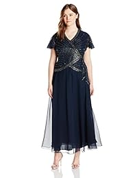 J Kara Mujer Plus Tamaño Beaded Flutter manga vestido