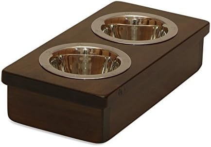 Raised Dog Bowl 3" Tall Teacup Size. Double Bowl, 1/2 Pint Stainless Steel Bowls. Solid Wood. No Assembly Required. Eco-Friendly, Non-Toxic. Handcrafted in The USA