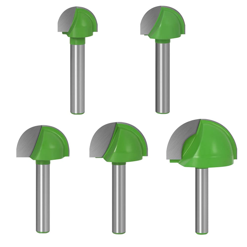 Saipor 5pcs 6mm Round Nose Cove Core Box Router Bit C3 Carbide Woodworking Tool 16/18/22/25/32mm Cutting Diameter Great for Making Signs, Decorative Accents to Furniture & Plaques