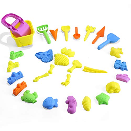 image for Shinehalo 30 Pieces Beach Sand Toys Set Sand Molds, Bucket, Shovels, R