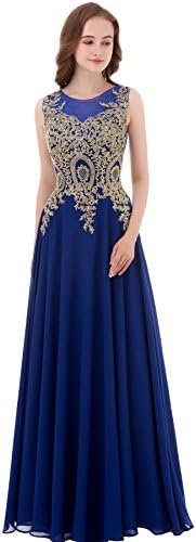 Kivary Gold Lace A Line Long Chiffon Women Formal Corset Prom Evening Dresses 4 Royal Blue