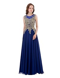 Vestido de noche de gasa largo de encaje dorado Kivary para mujer