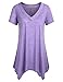 Miusey Drape Top Shirt Womens Short Sleeve V Neck Handkerchief Hem Lightweight Flowy Tunic Purple XXL