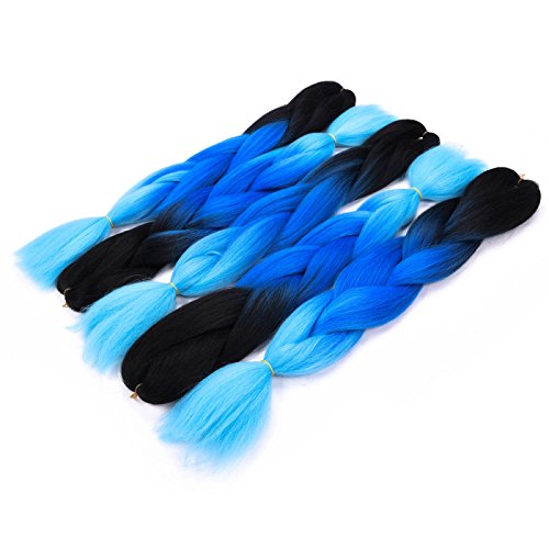 Silike (5 Pieces) 24" Jumbo Braid (Black/Dark Blue/Light Blue) Afro Jumbo Braiding Hair Extensions