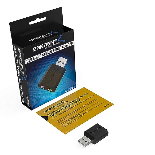 SABRENT External USB Sound Card, USB Plug to 3.5mm Jack Audio Adapter for Headphones Microphone Stereo Speakers, Compatible with Mac OS, Windows, Plug & Play, No Driver Needed [Black] (AU-MMSA)
