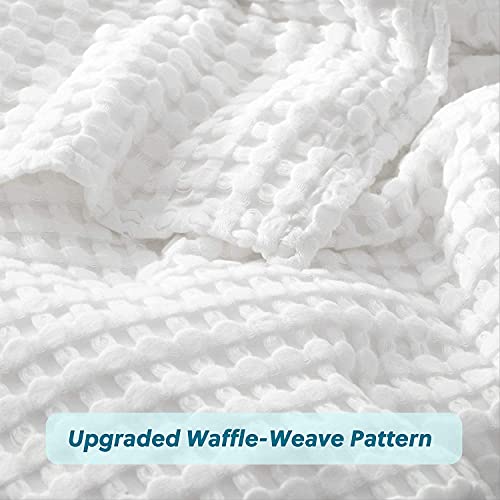 Bedsure Waffle Cotton Blanket King Size Cream White Viscose from