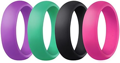 Women's Silicone Wedding Ring Rubber Band - 4 Rings Pack - Black, Turquoise, Purple ,Pink(6.5)