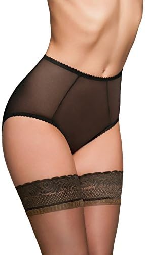NDBSK Women's Betty Sheer Black Solid Colour Knickers Panty Full Brief Large