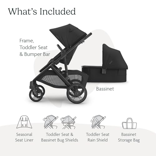 UPPAbaby Travel System - Vista V3 Stroller + Aria Lightweight Car Seat Combo -Bassinet, Toddler Seat, Rain + Bug Shield, Car Seat, Base with Load Leg + Infant Insert Included – Jake (Charcoal)