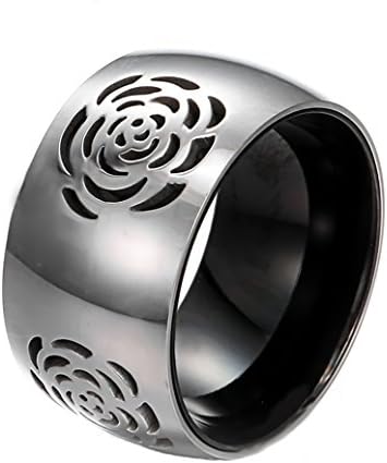 HERACULS 316L Stainless Steel Ring 11mm Two Tone Black IP with Grooved Rose Eternity Wedding Engagement Band Size 11