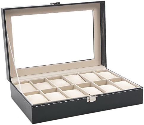 Shouyi Watch Holder Case Boxes Leather Jewlery Watch Display for Men Women with Removable Cushion Black