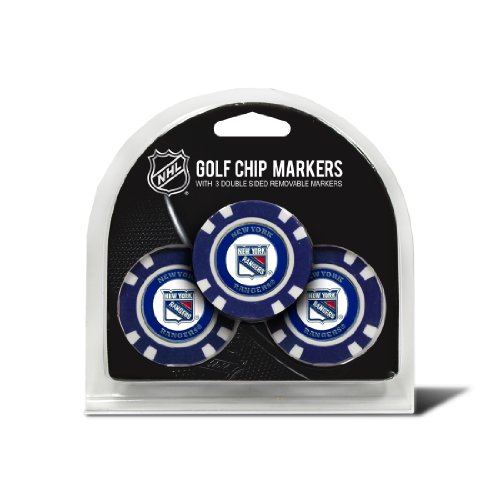 Team Golf NHL New York Rangers Golf Chip Ball Markers (3 Count), Poker Chip Size with Pop Out Smaller Double-Sided Enamel Markers