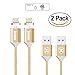 ZRSE Magnetic iPhone Charger Cable Braided Lightning to USB 3 Feet Transfer Data Line for iPhone X 8 7 7plus 6s 6plus SE 5s 5 iPad iPod iWatch (Gold 2 Pack)
